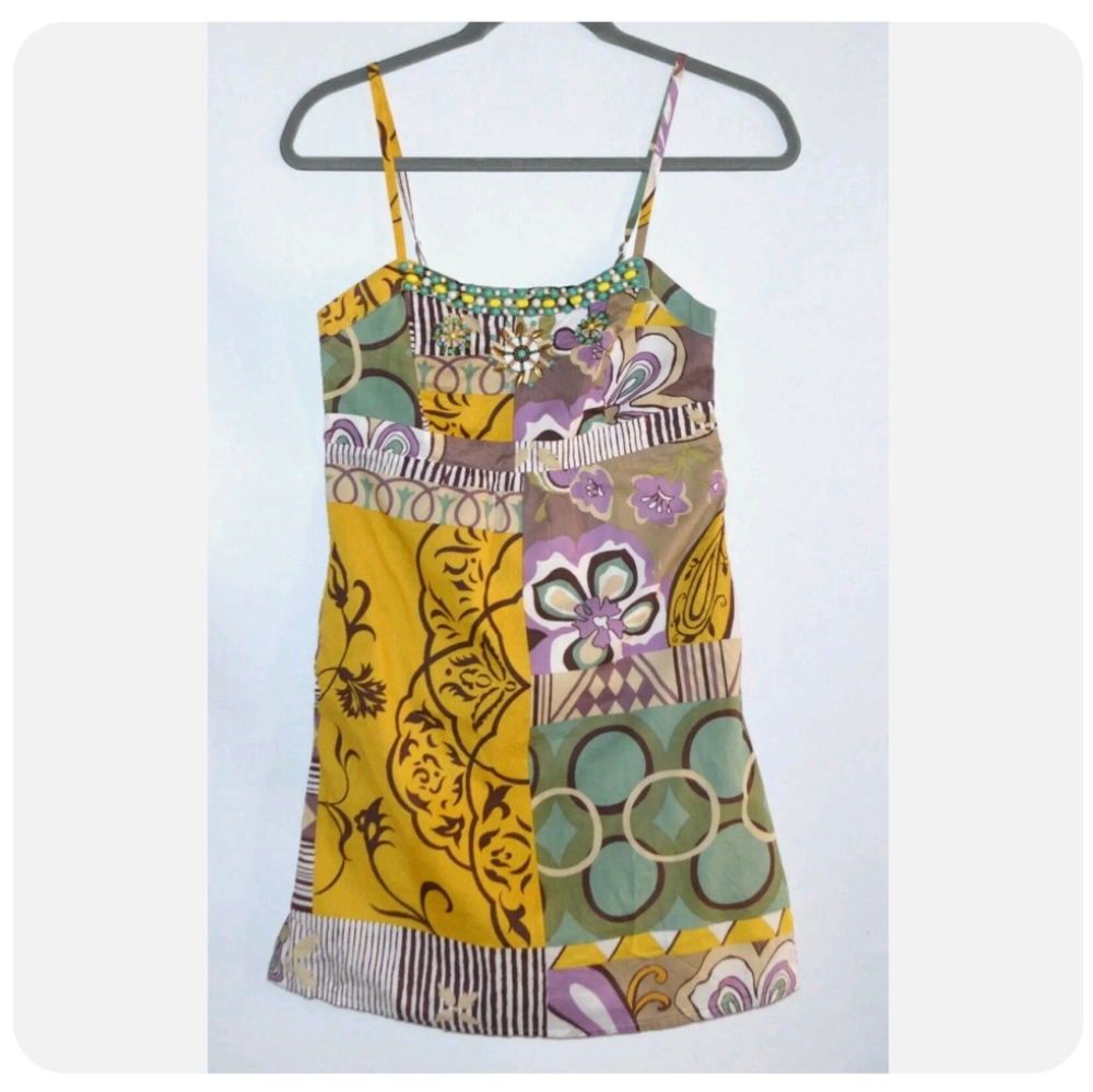 Cabi Style #107 Patchwork Beaded Sundress Size 2 Empire Waist